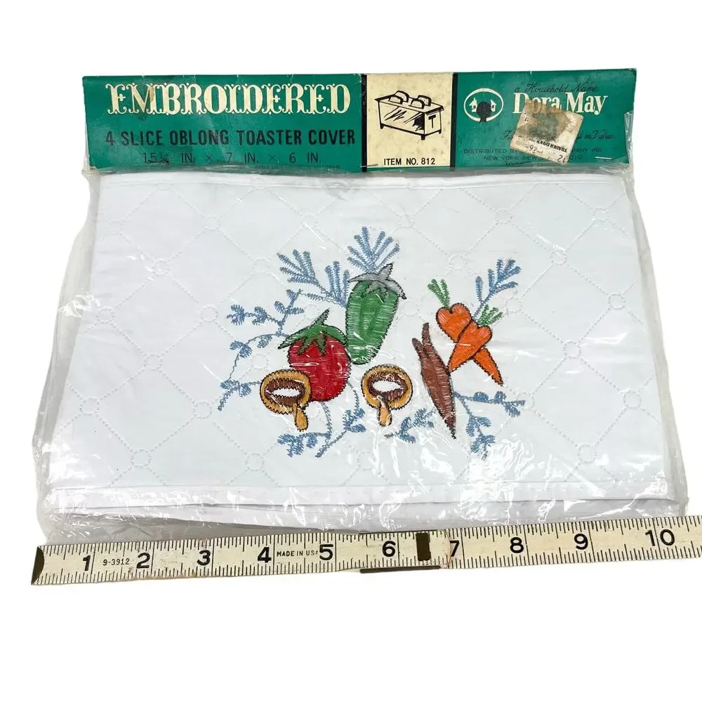 Dora May Vtg 4 Slice Oblong Toaster Cover Quilted Embroidered Vegetables New